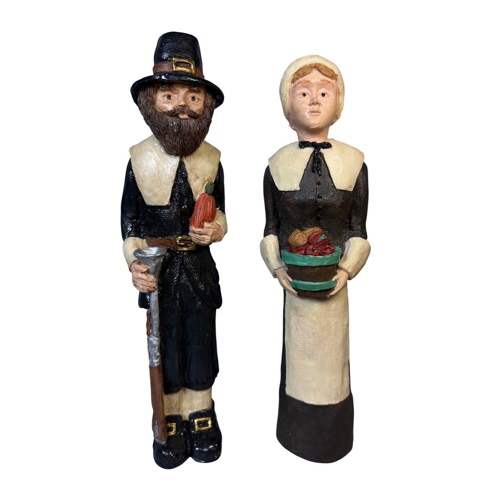 Vintage 1991 Wangs International Pilgrim‎ Couple Thanksgiving Figurines 9.5"